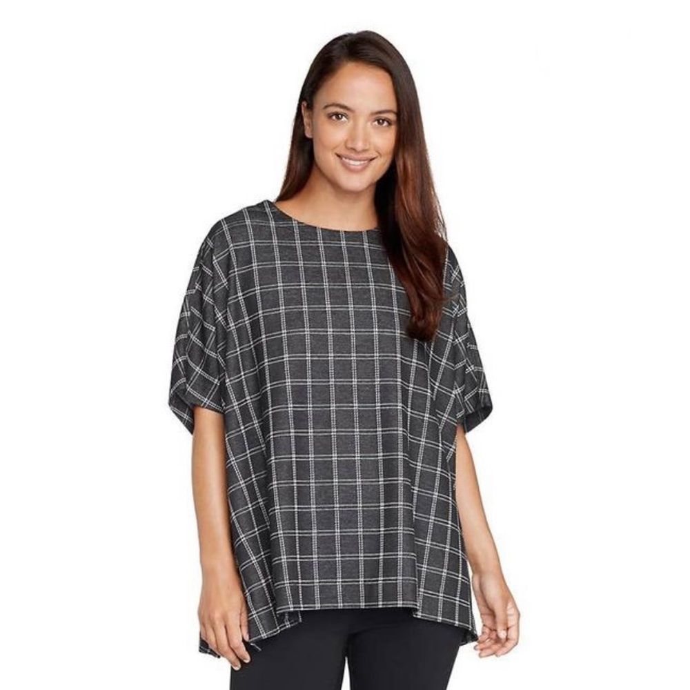 Van Heusen Black Crewneck Plaid Knit Poncho Blouse - Size XL